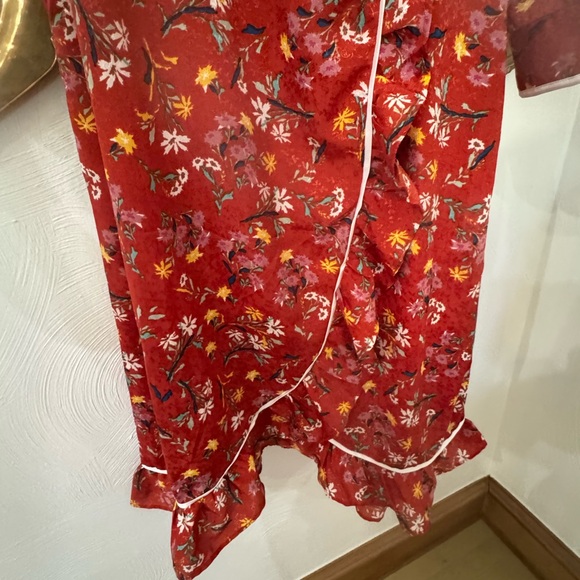 Free People covent garden floral wrap Vibrant Orange Floral Midi Dress - Picture 10 of 11